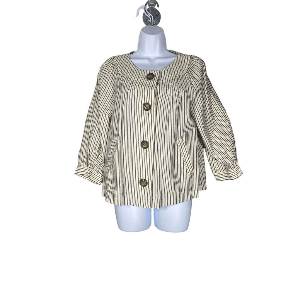 Gap Womens Lightweight Shirt Jacket Button Up Tan Striped Size‎ Medium